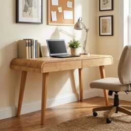 Wood Computer Desk, Office Desk With Soft Closing Drawers, Writing Computer Pc Desk, Table, Writing Table in Solid Oak Industrial - thumbnail 3