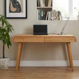 Wood Computer Desk, Office Desk With Soft Closing Drawers, Writing Computer Pc Desk, Table, Writing Table in Solid Oak Industrial