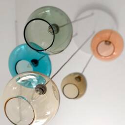 stairwell Chandelier - 5 Mixed Colored Glass Pendants - thumbnail 2