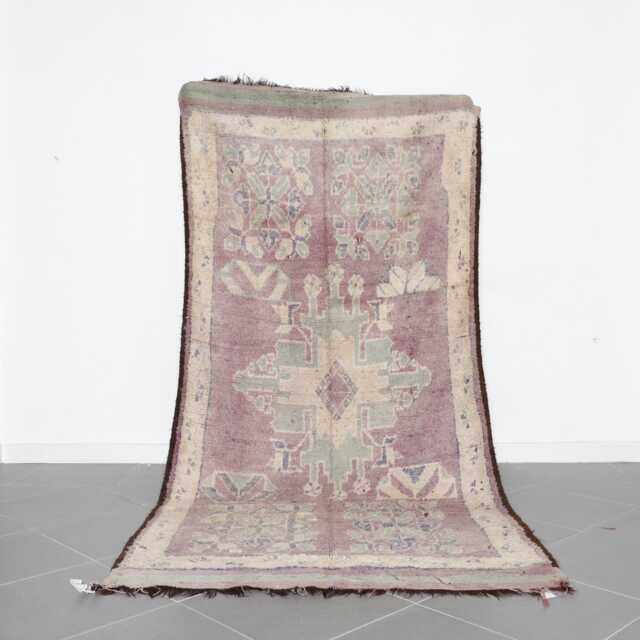 Vintage Lilac Moroccan Rug Hand-Knotted Berber Wool Runner - 10.3x3.8 Ft - image 1