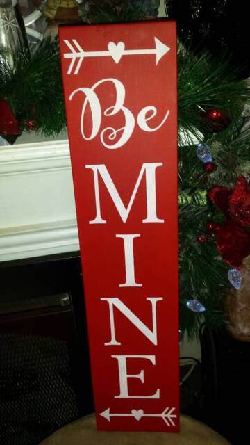 Be Mine Wood Sign Valentine's Day Decoration Large Vertical Wall Hanging Rustic Primitive Farm Decor Love Gift Heart Arrow - image 1