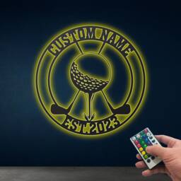 Golfer Custom Monogram Sign With Led, Golfing Metal Wall Art, Hanging, Golf Gift For Men, Player Christmas Gifts