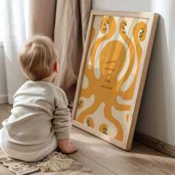 Octopus Print, Nursery Bedroom Art, Eclectic Ocean Illustration Decor, Wall Boho Nursery, Kids Room, Play Room Unframed - thumbnail 3