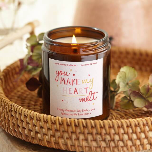 You Make My Heart Melt Candle, Valentine's Day Gift, Personalised Soy Candle - image 1