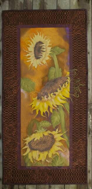 Sunflowers Art Quilt Quilted Wall Hanging Hand Painted Fiber Quiltsy Handmade - image 1