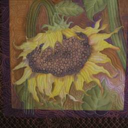 Sunflowers Art Quilt Quilted Wall Hanging Hand Painted Fiber Quiltsy Handmade - thumbnail 2
