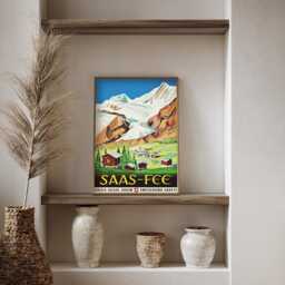 Saas Fee Switzerland Vintage Travel Poster, Swiss Alps Retro Tourism Wall Art Print - thumbnail 3