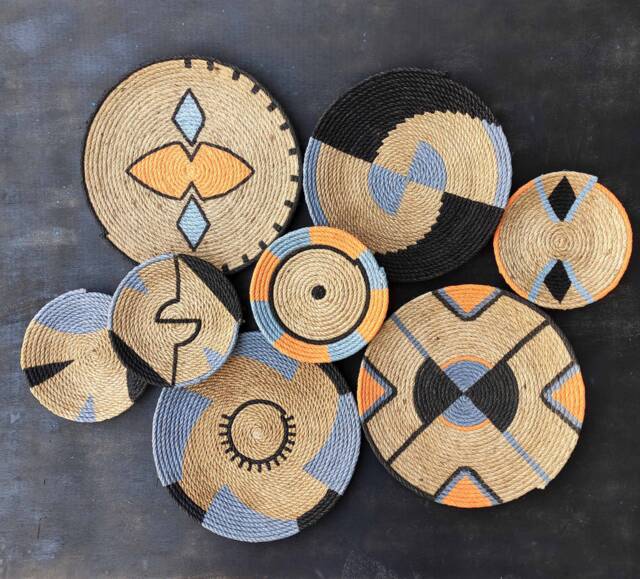 African Jute Wall Basket Decor, Set Of 8, Boho Art - image 1