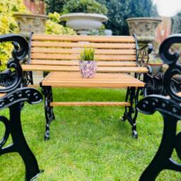 Garden Furniture Bench, Two Chairs & Table, Cast Iron Oak - thumbnail 3