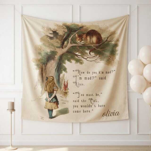 Alice in Wonderland Wall Tapestry - Fantasy Boho Hanging, Mad Hatter Tea Party Decor, Whimsical Bedroom Fairytale - image 1