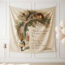 Alice in Wonderland Wall Tapestry - Fantasy Boho Hanging, Mad Hatter Tea Party Decor, Whimsical Bedroom Fairytale - thumbnail 1
