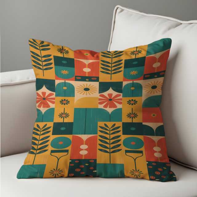 Mid Century Modern Cushion Cover, Abstract Botanical Geometric Pillowcase, Retro Decorative Throw Case For Sofa Bed - image 1