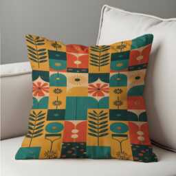 Mid Century Modern Cushion Cover, Abstract Botanical Geometric Pillowcase, Retro Decorative Throw Case For Sofa Bed - thumbnail 1