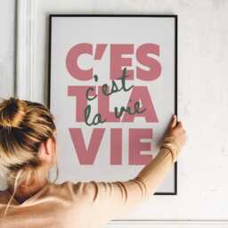 C'est La Vie - Pink & Green Print French Quote Poster, Wall Art, Affirmation Gift, Living Room Home Decor, Such Is Life, Modern Typography - thumbnail 3