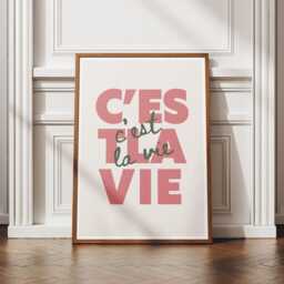 C'est La Vie - Pink & Green Print French Quote Poster, Wall Art, Affirmation Gift, Living Room Home Decor, Such Is Life, Modern Typography - thumbnail 2