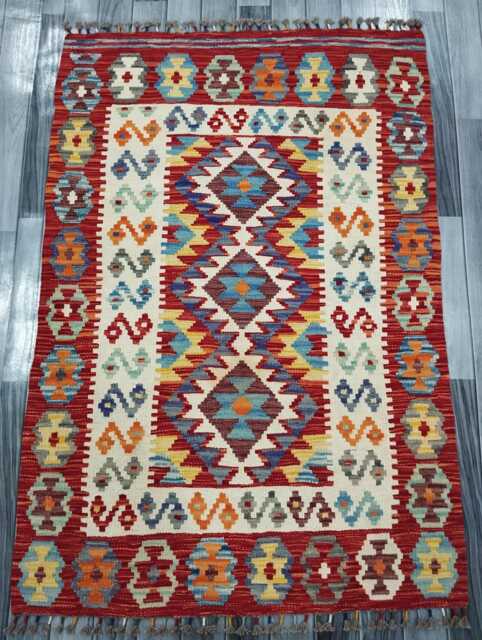 Multicolour Rug, Handmade Artisan Afghan Turkish Scandinavian Navajo Bohemian Flatweave Wool Kilim 150x104 cm - image 1