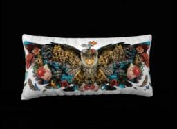 Owl Winged On White Velvet Throw Pillow Case, Lumbar Bohemian, Boho Pillow, Soft Velveteen, Cover Only, Back - thumbnail 2