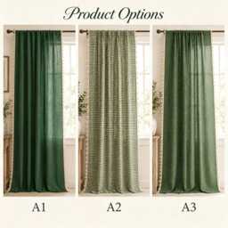 Vintage Green Cotton Linen Curtains With Tassel, Rod Pocket Semi Blackout Window Drape - thumbnail 4