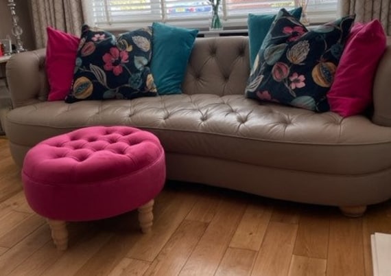 Beautiful, Soft, Luxurious Round Footstool/Ottoman Coffee Table in Thick Velvet Type Fabric. 60 cm Diameter - image 1