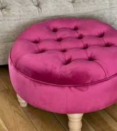 Beautiful, Soft, Luxurious Round Footstool/Ottoman Coffee Table in Thick Velvet Type Fabric. 60 cm Diameter - thumbnail 2