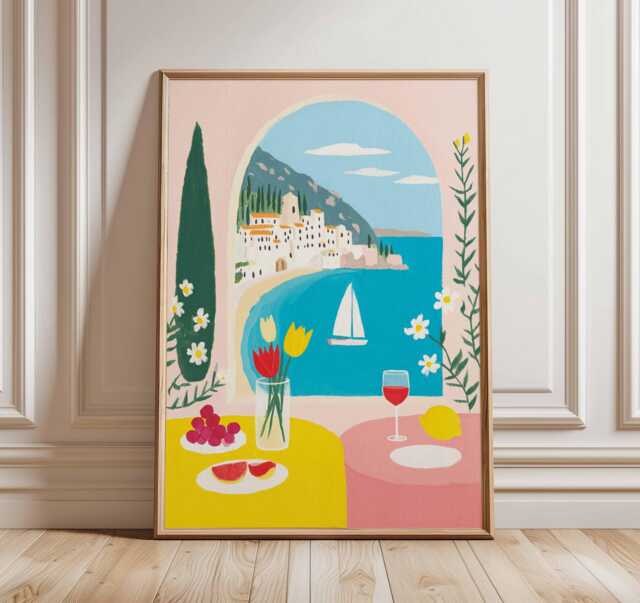 Amalfi Coast Poster, Mediterranean Wall Art, Colorful Coastal Print, Italian Seaside Decor, Summer Travel Artwork - image 1