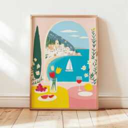 Amalfi Coast Poster, Mediterranean Wall Art, Colorful Coastal Print, Italian Seaside Decor, Summer Travel Artwork - thumbnail 3