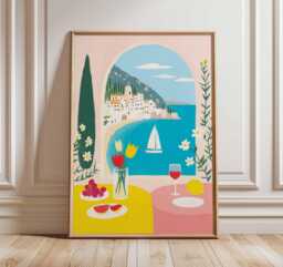 Amalfi Coast Poster, Mediterranean Wall Art, Colorful Coastal Print, Italian Seaside Decor, Summer Travel Artwork - thumbnail 1
