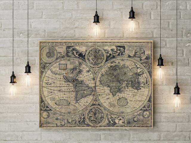Old World Map, World Map Wall Art, Antique Map, Large Of The World, Historic 1626 Restoration Style Housewarming Gift Decor - image 1