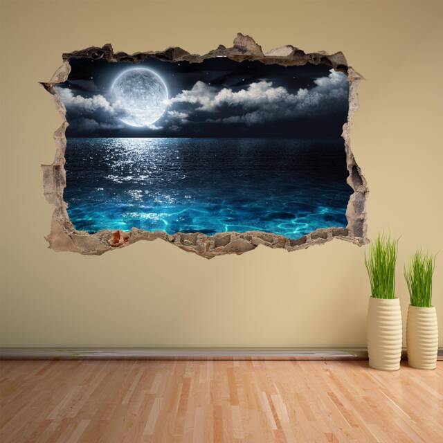Moon Sea View Fantasy Wall Sticker Mural Decal Poster Print Art Home Office Decor Moonlight cm38