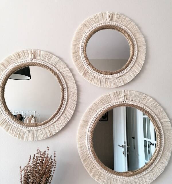 Little Size Beaded Macrame Mirror - White Custom Home Macrome Wall Set Boho Mother Gift Fast Delivery - image 1