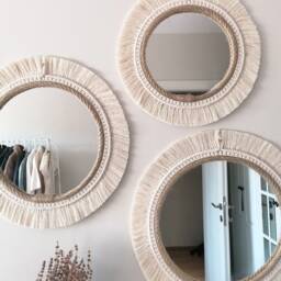 Little Size Beaded Macrame Mirror - White Custom Home Macrome Wall Set Boho Mother Gift Fast Delivery - thumbnail 2
