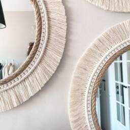 Little Size Beaded Macrame Mirror - White Custom Home Macrome Wall Set Boho Mother Gift Fast Delivery - thumbnail 3