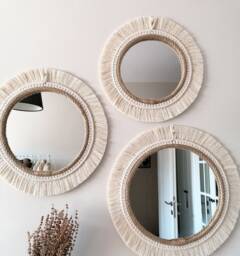 Little Size Beaded Macrame Mirror - White Custom Home Macrome Wall Set Boho Mother Gift Fast Delivery
