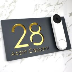 K Smart Sign - Bellissima Db Ring Nest Video Wifi Door-Bell Mount Plate Laser 3D Matt Dark Gray & Gold Mirror Door Number House Plaques - thumbnail 3