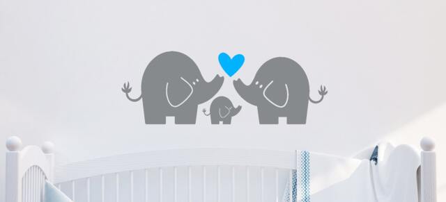 Elephant Family, Wall Decal, Art, Baby Boy Or Girl, Nursery Decor, Family - image 1