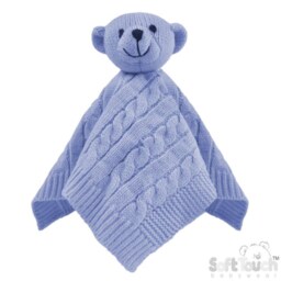 Personalised Baby Comforter, Cable Knit Blue Teddy, Personalized Stuffie Blankie, New Gift - thumbnail 2