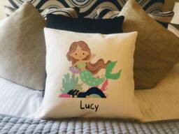 Personalised Mermaid Country Canvas Cushion - Customised Linen Magic Creature Cover With Inner Filler - thumbnail 1