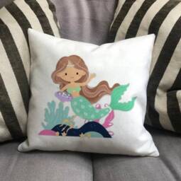 Personalised Mermaid Country Canvas Cushion - Customised Linen Magic Creature Cover With Inner Filler - thumbnail 3