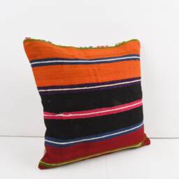 Vintage Turkish Kilim Pillow Cover Handwoven Wool Cushion - 16x16 - thumbnail 2