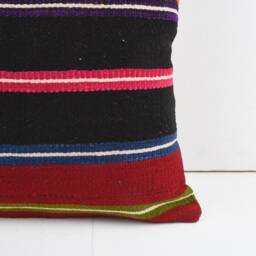 Vintage Turkish Kilim Pillow Cover Handwoven Wool Cushion - 16x16 - thumbnail 3