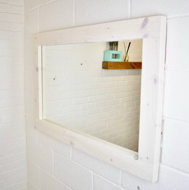 Wood Mirror - 10cm X 5cm Main Image White Wash Smooth Design Chunky Driftwood Style Chic - image 1