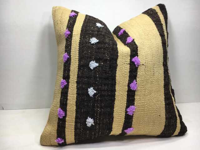 Vintage Turkish Kilim Pillow Cover, Handwoven Throw Pillow, 20x20 - image 1