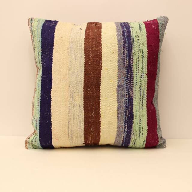 Turkish Kilim Pillow, 24x24 Bohemian Cushion Handwoven Anatolian Boho Sofa Accent Cover 4Af-31 - image 1