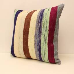 Turkish Kilim Pillow, 24x24 Bohemian Cushion Handwoven Anatolian Boho Sofa Accent Cover 4Af-31 - thumbnail 2