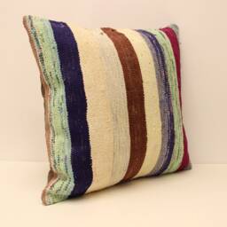 Turkish Kilim Pillow, 24x24 Bohemian Cushion Handwoven Anatolian Boho Sofa Accent Cover 4Af-31 - thumbnail 3