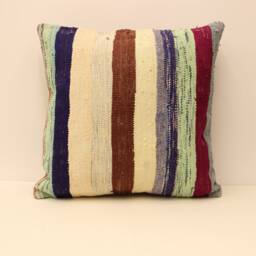 Turkish Kilim Pillow, 24x24 Bohemian Cushion Handwoven Anatolian Boho Sofa Accent Cover 4Af-31 - thumbnail 1