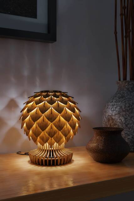 Pinecone Wood Table Lamp, Rustic Night Light - image 1