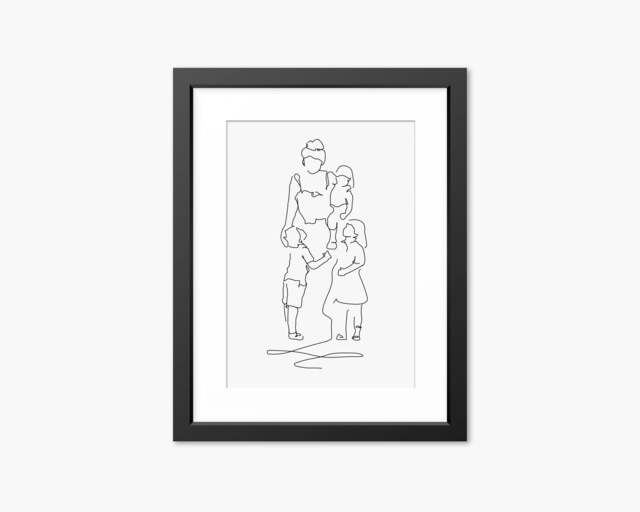 Line Art Print, Family Art, Drawing, Illustration, Mothers Day Gift, Gift For Mum, Mom, Wall Mum & Children - image 1