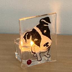 Handmade Fused Glass Jack Russell Tea Light Holder - Dog Lover Gift - thumbnail 2