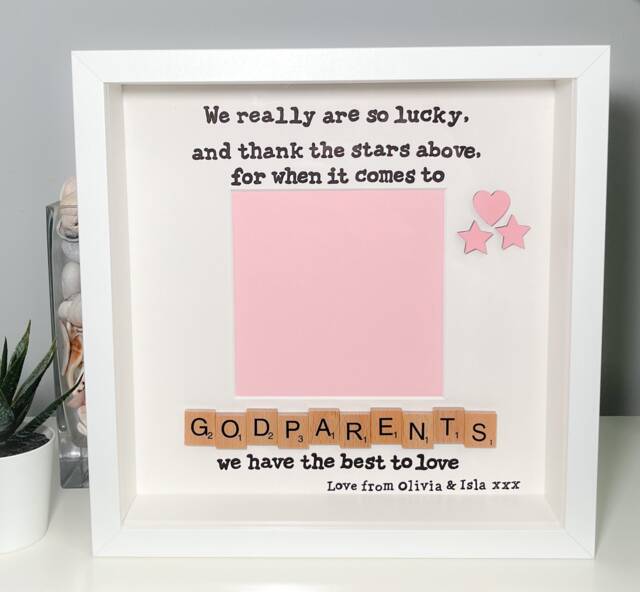 Godparents Frame - Scrabble Christening Gift Christmas Birthday Photo Personalised - image 1